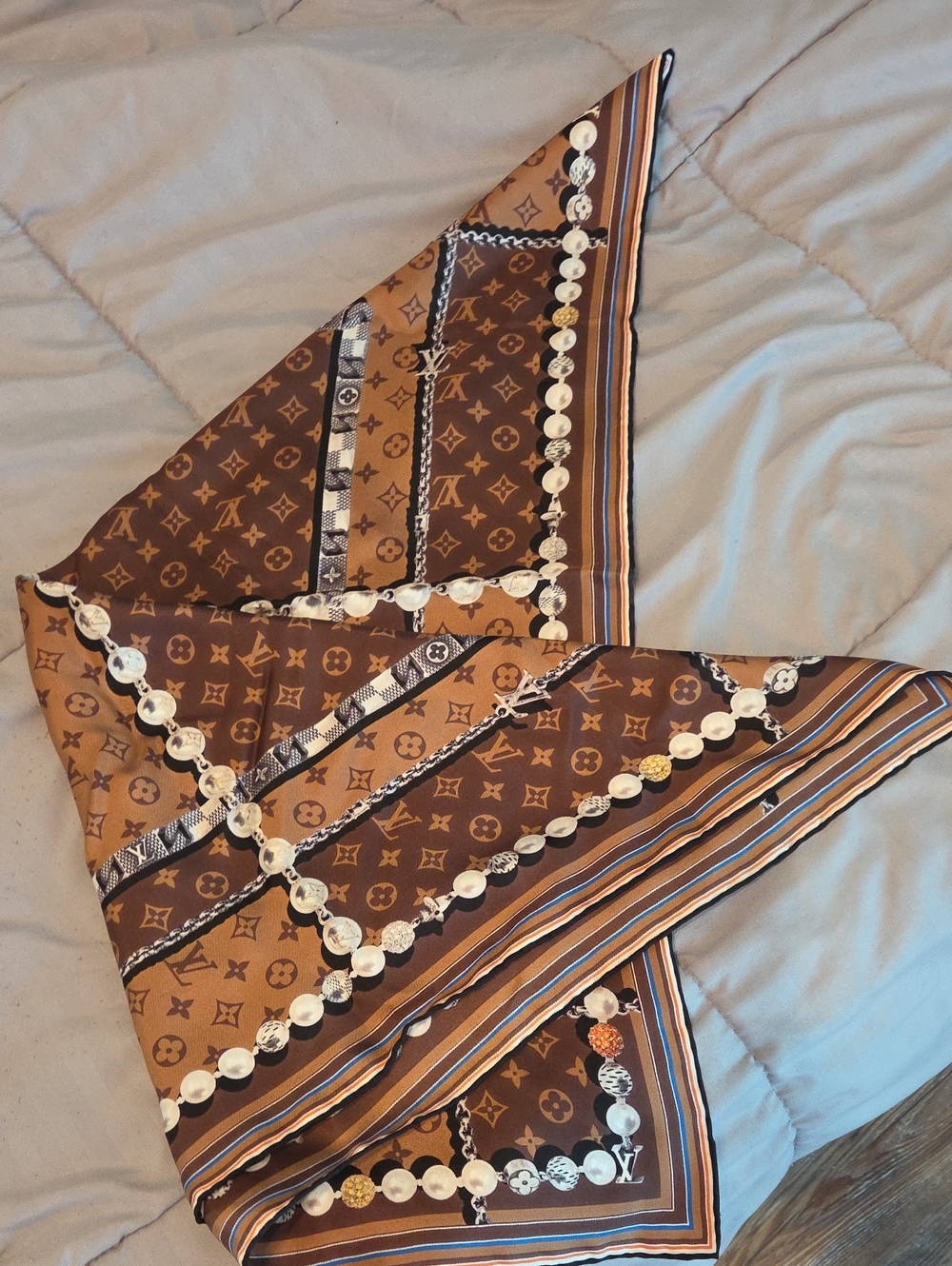 Louis Vuitton Brown & Tan Monogram Silk Scarf